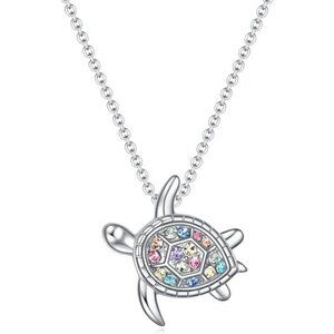 Silver Rainbow Turtle Necklace for Girls Women Gift Ocean Jewelry Fashion